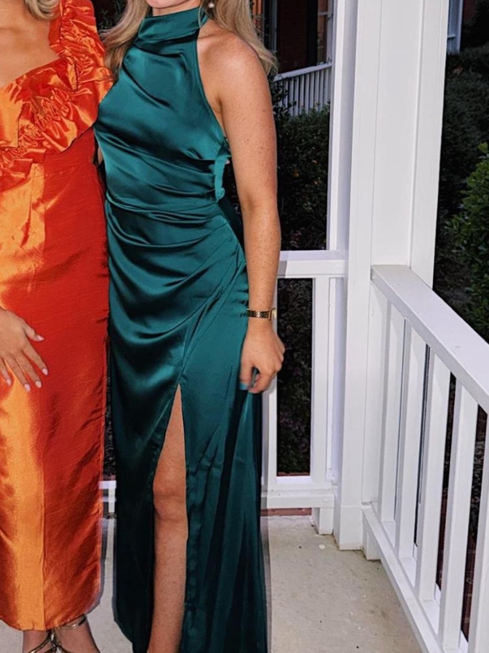 Satin Teal Halter Maxi Dress with Side Slit